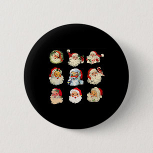 Chapa Redonda De 5 Cm Rostros divertidos de Santa Claus vintage de Navid