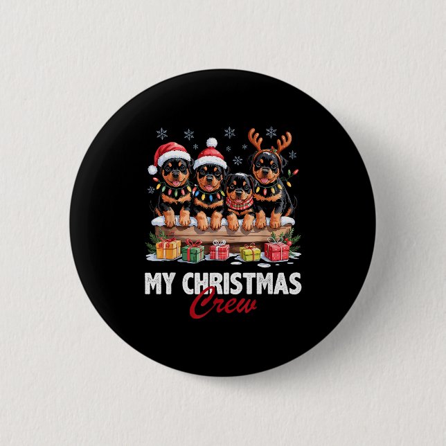 Chapa Redonda De 5 Cm Rottweiler Christmas Crew Funny Dog Lovers Holiday (Anverso)