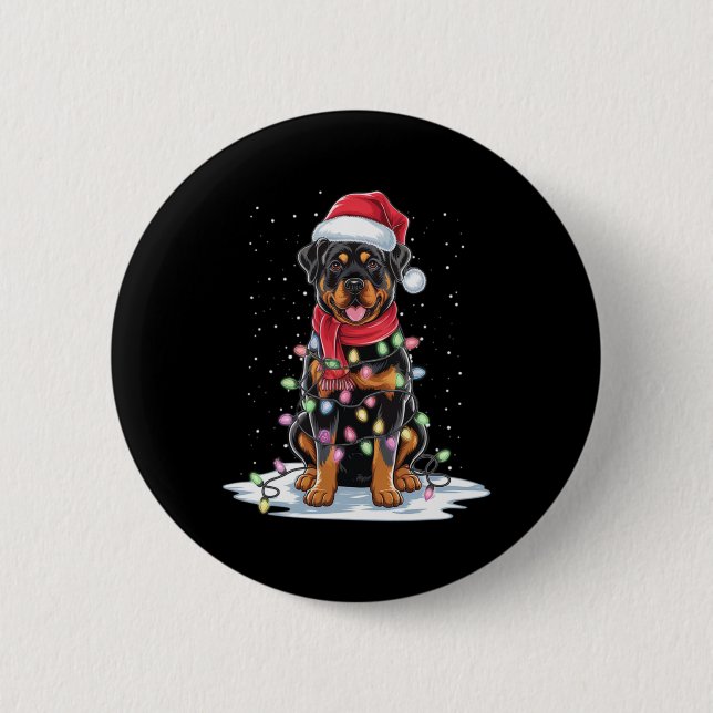 Chapa Redonda De 5 Cm Rottweiler Dog Santa Hat Christmas Tree Light Xmas (Anverso)