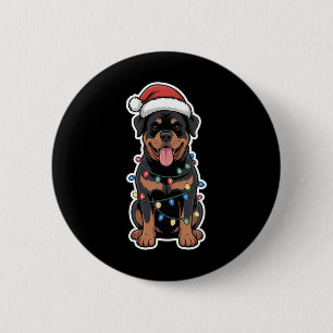 Chapa Redonda De 5 Cm Rottweiler Envuelto En Luces Navidades