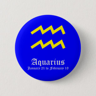 Chapa Redonda De 5 Cm Rótulo ASTROLÓGICO AQUARIUS, SÍMBOLO ZODIAC