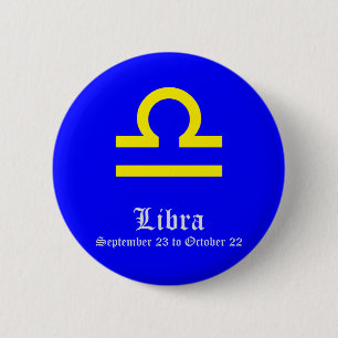 Chapa Redonda De 5 Cm Rótulo ASTROLÓGICO LIBRA, SÍMBOLO ZODIAC