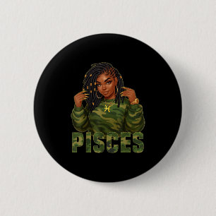 Chapa Redonda De 5 Cm Rótulo Camo Zodiac de Reina Localizada Mujer Negra