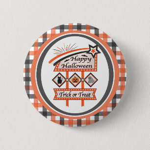 Chapa Redonda De 5 Cm Rótulo de Halloween retro vintage - Trick o trenza