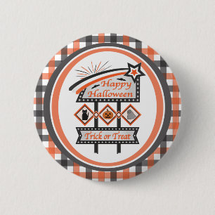 Chapa Redonda De 5 Cm Rótulo de Halloween retro vintage - Trick o trenza