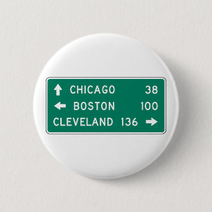 Chapa Redonda De 5 Cm Rótulo de la carretera de Chicago Boston Clevelan