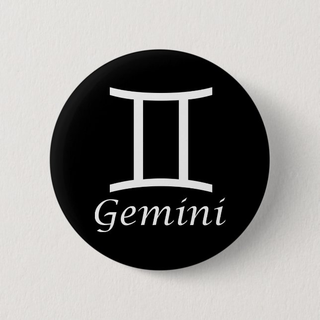 Chapa Redonda De 5 Cm Rótulo "Gemini" Zodiac (Anverso)