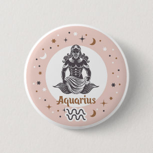 Chapa Redonda De 5 Cm Rótulo Zodiac Aquarius