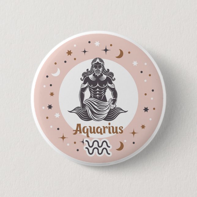 Chapa Redonda De 5 Cm Rótulo Zodiac Aquarius (Anverso)