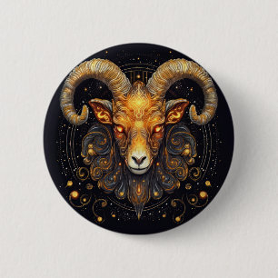 Chapa Redonda De 5 Cm Rótulo Zodiac Aries Ram Steampunk