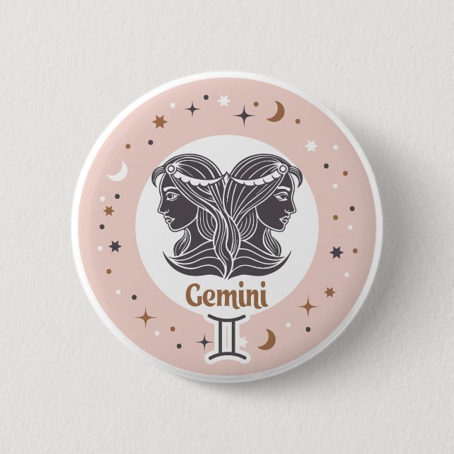 Chapa Redonda De 5 Cm Rótulo Zodiac Gemini (Anverso)