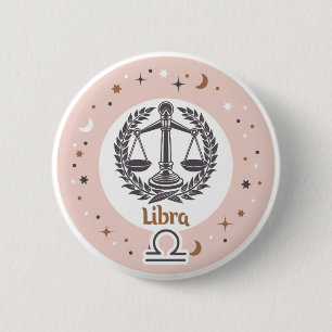 Chapa Redonda De 5 Cm Rótulo Zodiac Libra