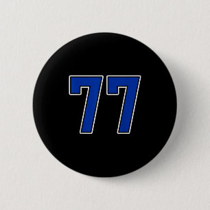 Chapa Redonda De 5 Cm Royal Blue White Number 77 Jersey Player Uniform #