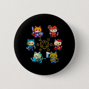 Chapa Redonda De 5 Cm Rpg Gato Dice Set Nerdy D20 Gamer Gatos Geek