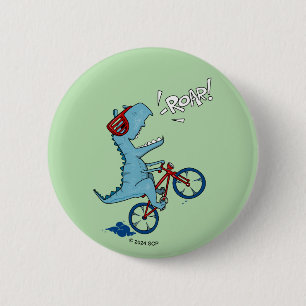 Chapa Redonda De 5 Cm Ruar T-Rex en bicicleta