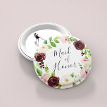 Chapa Redonda De 5 Cm Rubor Romance, empleada de honor<br><div class="desc">Identifique a los jugadores clave de su ducha de novia con nuestros elegantes botones florales de moda. El botón presenta una marsala color rosa y burdeos color agua floral color rosa y burdeos con "criada de honor" inscrita en el interior con escritura con letras a mano.</div>