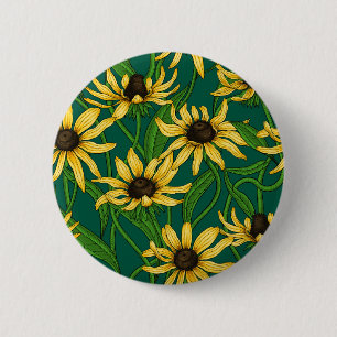 Chapa Redonda De 5 Cm Rudbekia amarilla en verde oscuro