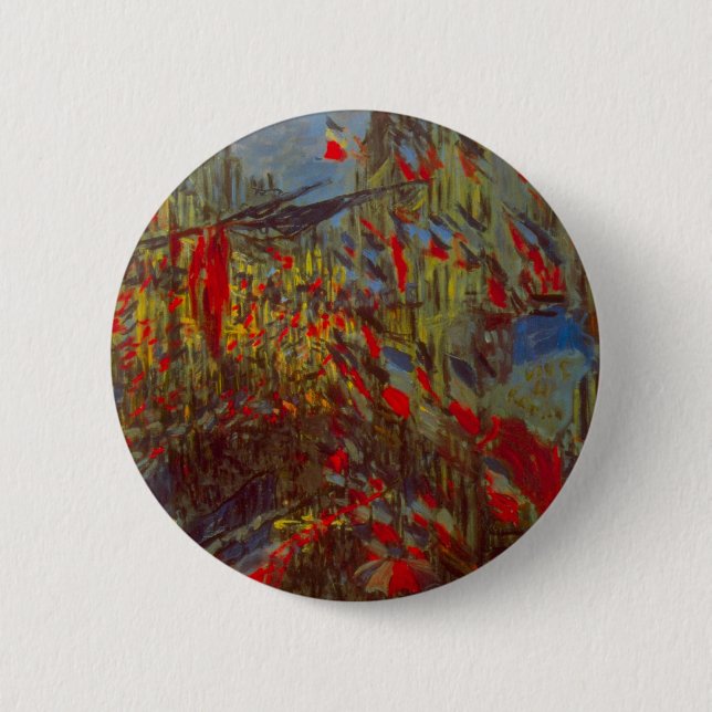 Chapa Redonda De 5 Cm Rue Montorgueil con banderas de Claude Monet (Anverso)
