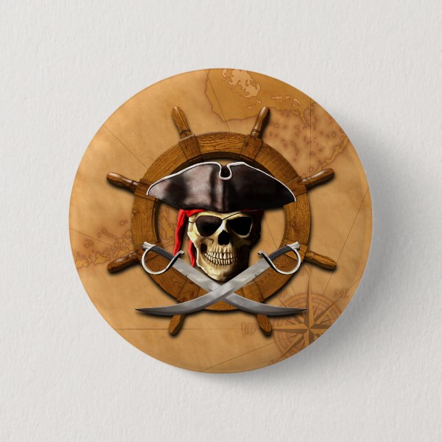 Chapa Redonda De 5 Cm Rueda alegre del pirata de Rogelio (Anverso)
