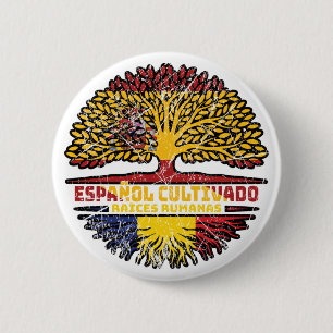 Chapa Redonda De 5 Cm Rumania España rumana Bandera de raíces de árbol e