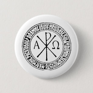 Chapa Redonda De 5 Cm Rumano Christogram con el rezo de Jesús