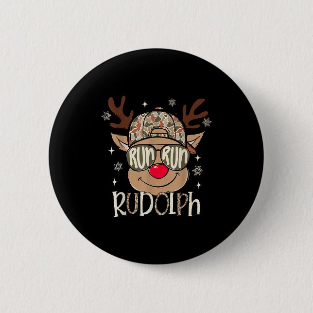 Chapa Redonda De 5 Cm Run Rudolph Santa's Reindeer Christmas Camo Boys T (Anverso)