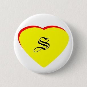 Chapa Redonda De 5 Cm "S" Corazón Amarillo Boda Roja Invitación al MUSEO