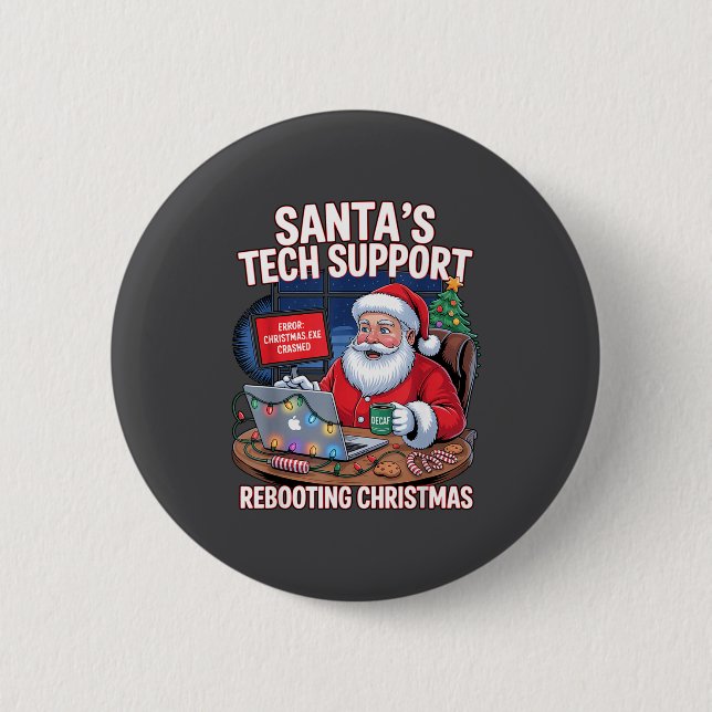 Chapa Redonda De 5 Cm s Rebooting Santa Tech Support Team (Anverso)