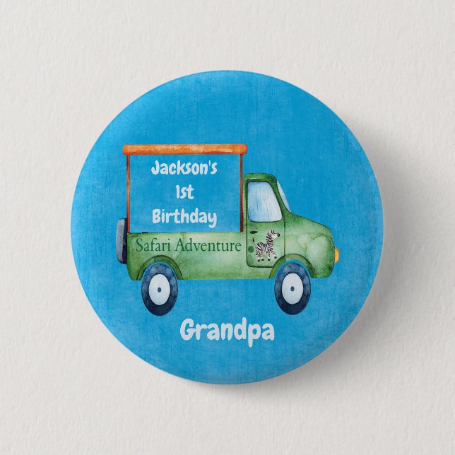 Chapa Redonda De 5 Cm Safari Adventure Personalized 1st Birthday (Anverso)