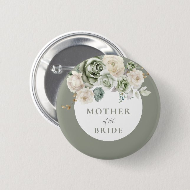 Chapa Redonda De 5 Cm Sage Green Mother of Bride Bridal Shower (Anverso y reverso)