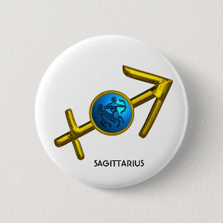 CHAPA REDONDA DE 5 CM SAGITTARIO, RÓTULO DE CUMPLEAÑOS DE ZODIO AZUL ORO