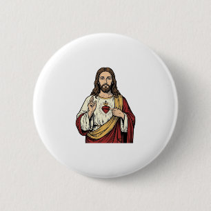 Chapa Redonda De 5 Cm Sagrado Corazón Jesús Grabado Vintage Arte Vectori