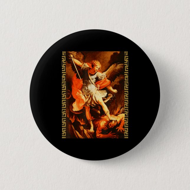 Chapa Redonda De 5 Cm Saint Michael Defeating Satan Archangel Warrior  (Anverso)