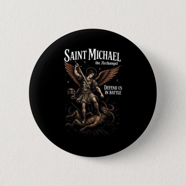 Chapa Redonda De 5 Cm Saint Michael Defend Us In Battle Archangel Christ (Anverso)
