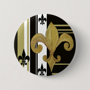 Chapa Redonda De 5 Cm Saints Black and Gold Fleur de lis