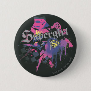 Chapa Redonda De 5 Cm Salpicadura a cuadros de Supergirl
