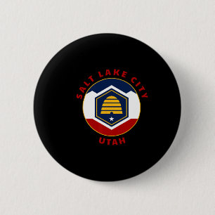 Chapa Redonda De 5 Cm Salt Lake City Utah Nueva Ut Bandera Colmena Vacac