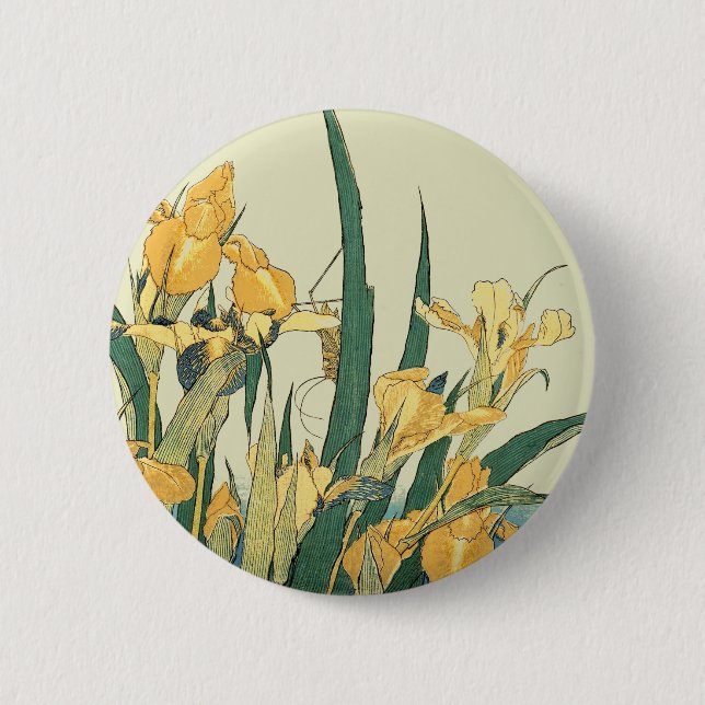 Chapa Redonda De 5 Cm Saltamontes Hokusai y el iris Japón (Anverso)