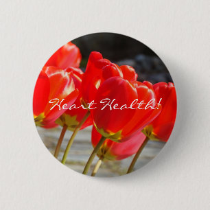 Chapa Redonda De 5 Cm Salud del Corazón! botones Flores de Tulipán Rojo