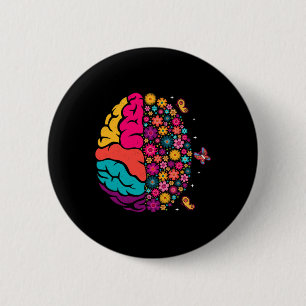 Chapa Redonda De 5 Cm Salud Mental Floral Cerebro Depresión Conciencia C