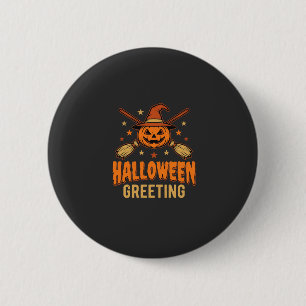 Chapa Redonda De 5 Cm Saludo de Halloween Bruja Calabaza Diseño Vintage
