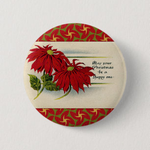 Chapa Redonda De 5 Cm Saludo del Poinsettia del vintage