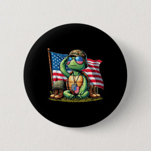 Chapa Redonda De 5 Cm Saludo Turtle American Flag Memorial Day 4O