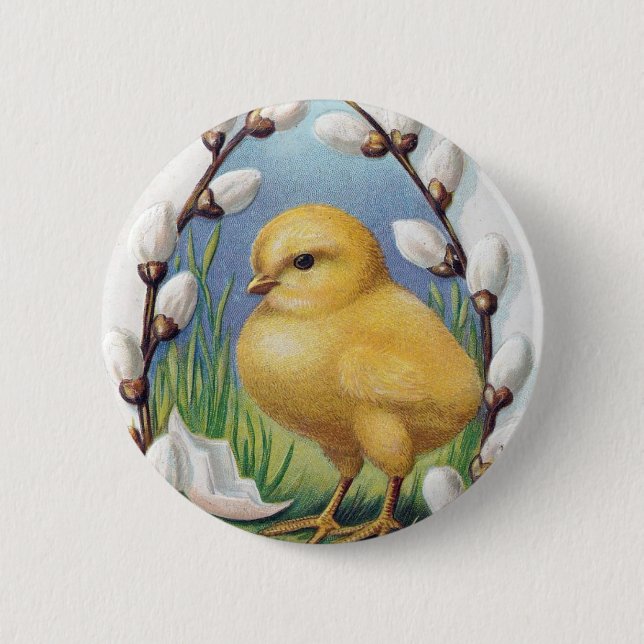 Chapa Redonda De 5 Cm Saludos de Pascua Chick Amarillo (Anverso)