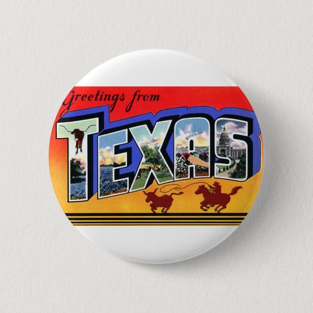 Chapa Redonda De 5 Cm Saludos desde Texas (Anverso)