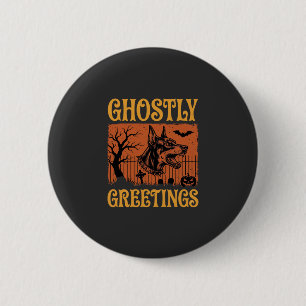 Chapa Redonda De 5 Cm Saludos Fantasmales Doberman Halloween Cementerio