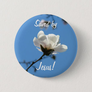 Chapa Redonda De 5 Cm ¡Salvado por Jesús! botones Pascua Flores Magnolia