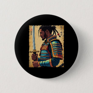 Chapa Redonda De 5 Cm Samurái Africano Vintage Afro Americano Bushido Gu