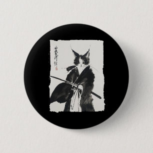 Chapa Redonda De 5 Cm Samurai Cat Tee Vintage Ukiyo-e Warrior Art Graphi