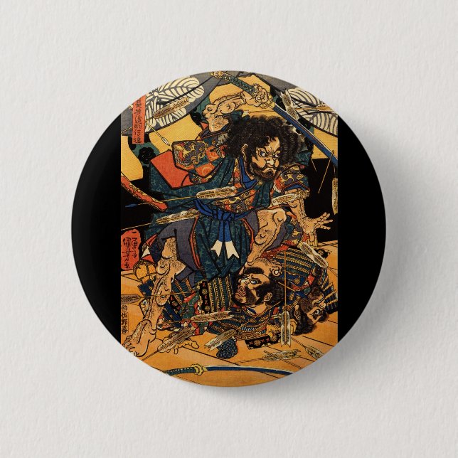 Chapa Redonda De 5 Cm Samurai en combate, circa 1800's (Anverso)